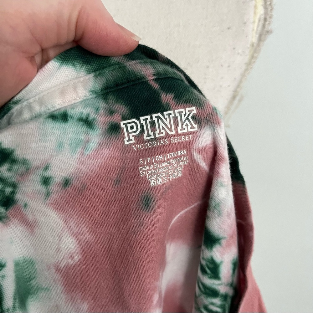VS Pink • Pink and Green Short Sleeve Notched Collar T-Shirt - Picture 4 of 4
